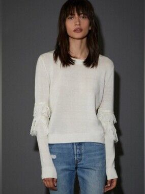 Nation LTD Ivory Fringe Sleeve Sweater